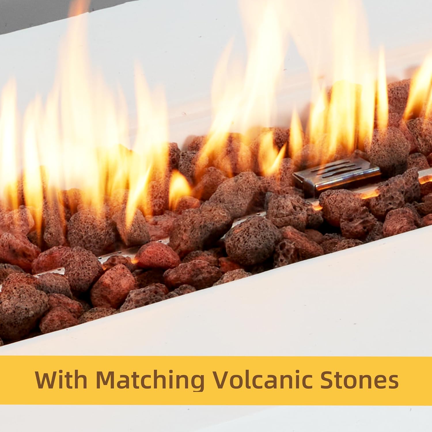 ECOTOUGE 56'' Gas Fire Pit, Outdoor Propane Firepit, Auto-Ignition Rectangle Steel Fire Table, 50,000 BTU Concrete fire Pit w/Weather-Resistant Pit Cover, Lava Rocks,no Tank Holde, White