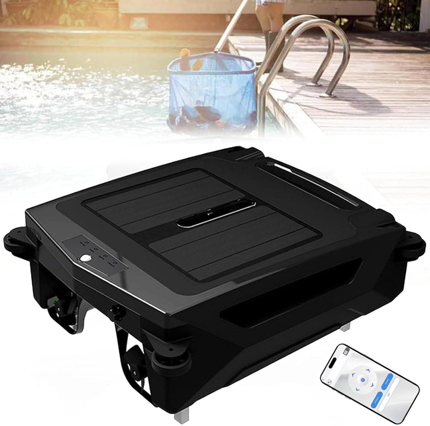 Solar Powered Automatic Robotic Pool S-urface Skimmer Cleaner with APP Control & Dual Charging Mode, Cordless Robotic Pool Cleaner with 2500mAh Large Battery for All Swimming Pool Surface