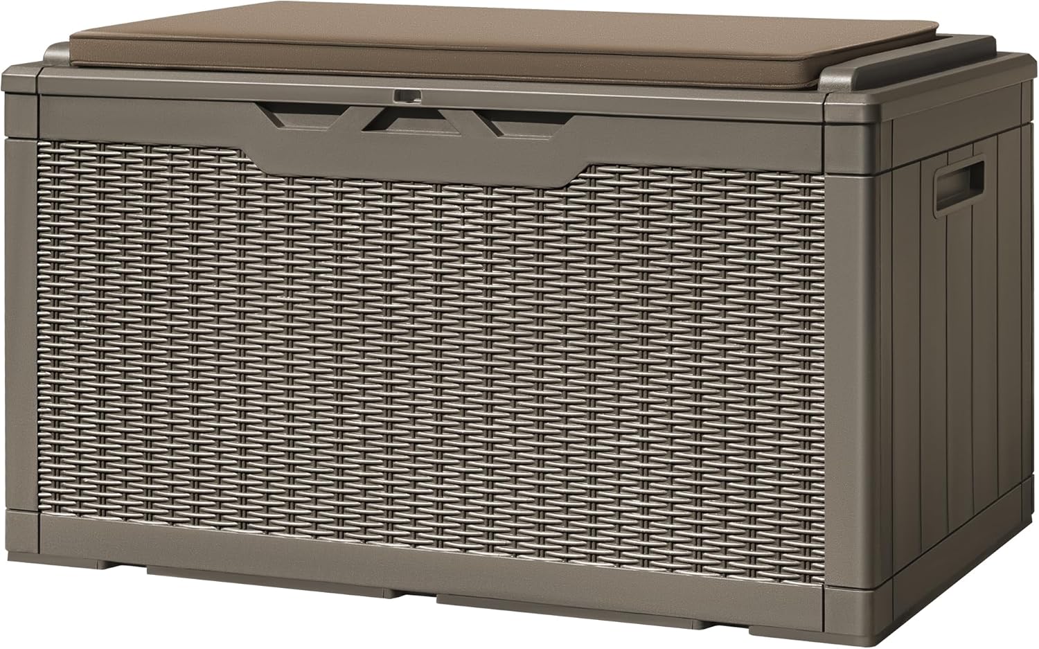 Greesum 100 Gallon Resin Deck Box Large Outdoor Storage with Cushions for Patio Furniture, Garden Tools, Pool Supplies, Weatherproof and UV Resistant, Lockable, Light Coffee