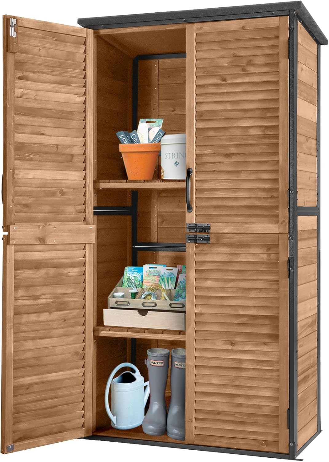 Outdoor Storage Shed Garden Cabinet with Strong Iron Frame Large Garden Shed with Floor,Waterproof
