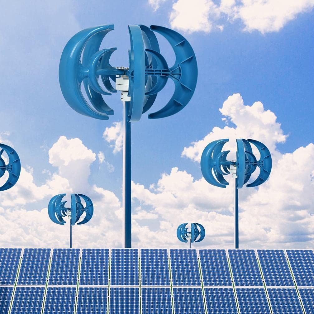 Wind Turbine Generator Kit, 8000W 5 Blade Wind Turbine Lantern Vertical Wind Generator Kit Electricity Producer Equipment (Blue)