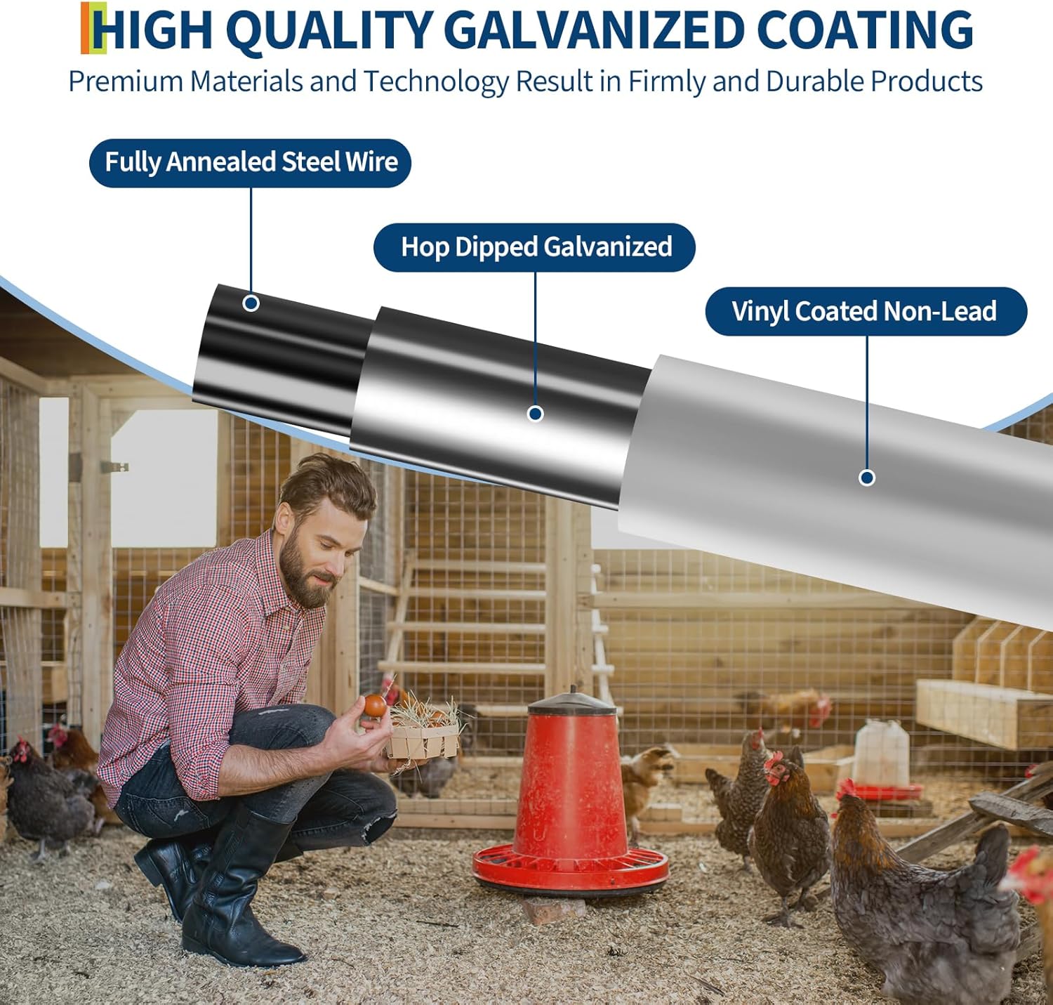 Hardware Cloth 1/2 in - 48 in x 100 ft Galvanized Chicken Wire Mesh Roll, Hot-Dipped After Welding for Chicken Coop Accessories, Rabbit Cages & Poultry Netting – Durable Chicken Wire Fencing, Black