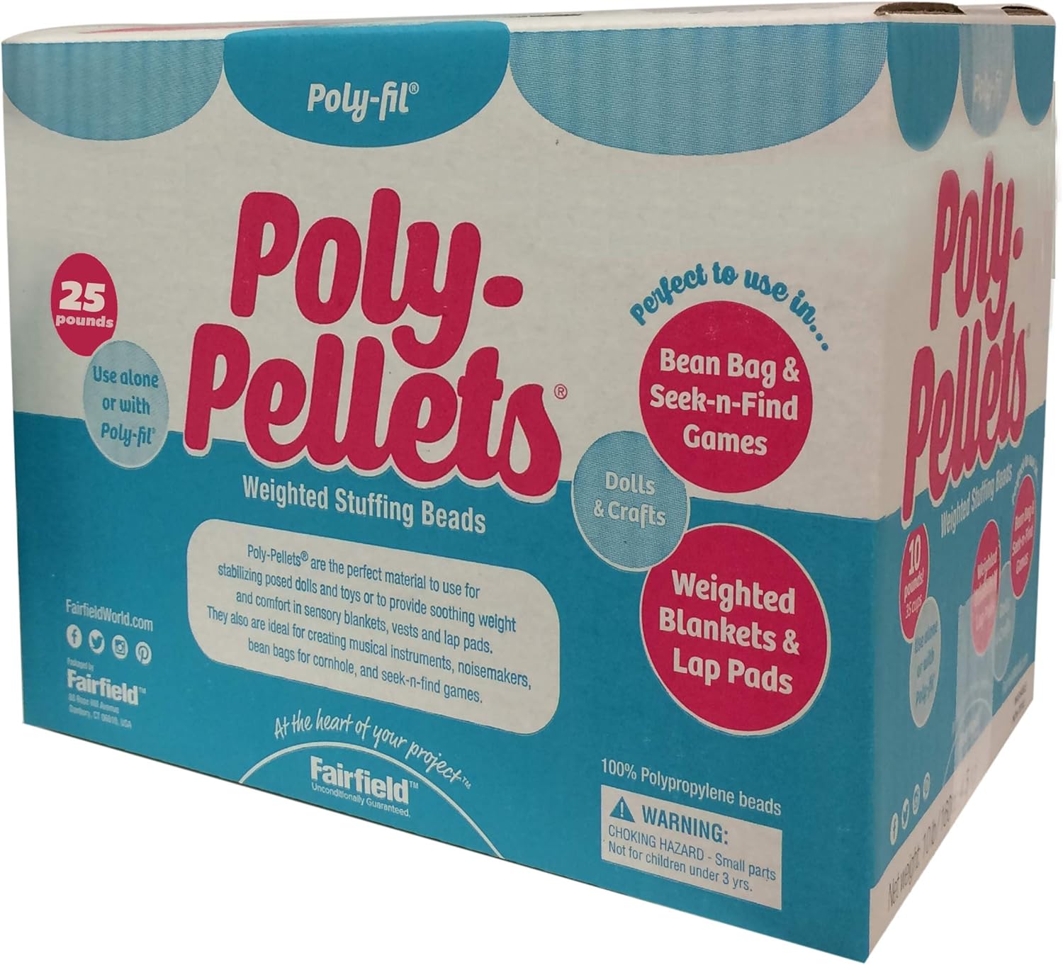 Fairfield Poly-Fil Poly-Pellets, Premium Polyester Weighted Stuffing Beads, Stuffing for Stuffed Animals, Toys, Bean Bags, Weighted Blankets, and More, 25 lbs. Box