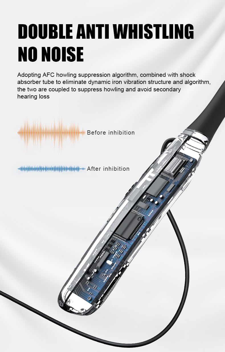 CZ-T01 Neckband Hearing Amplifier & Aids with free APP and Bluetooth 50dB Gain for Moderate-Severe Hearing Loss, 34-Channel Noise Cancelling, 30H Rechargeable,preventing loss, keeping devices safe