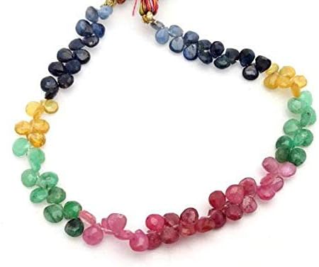 13 inch natural beads strand of 5x5-6x6mm faceted heart ruby, emerald, sapphire gemstone beads for DIY jewelry - necklace, bracelet, earring, ring.