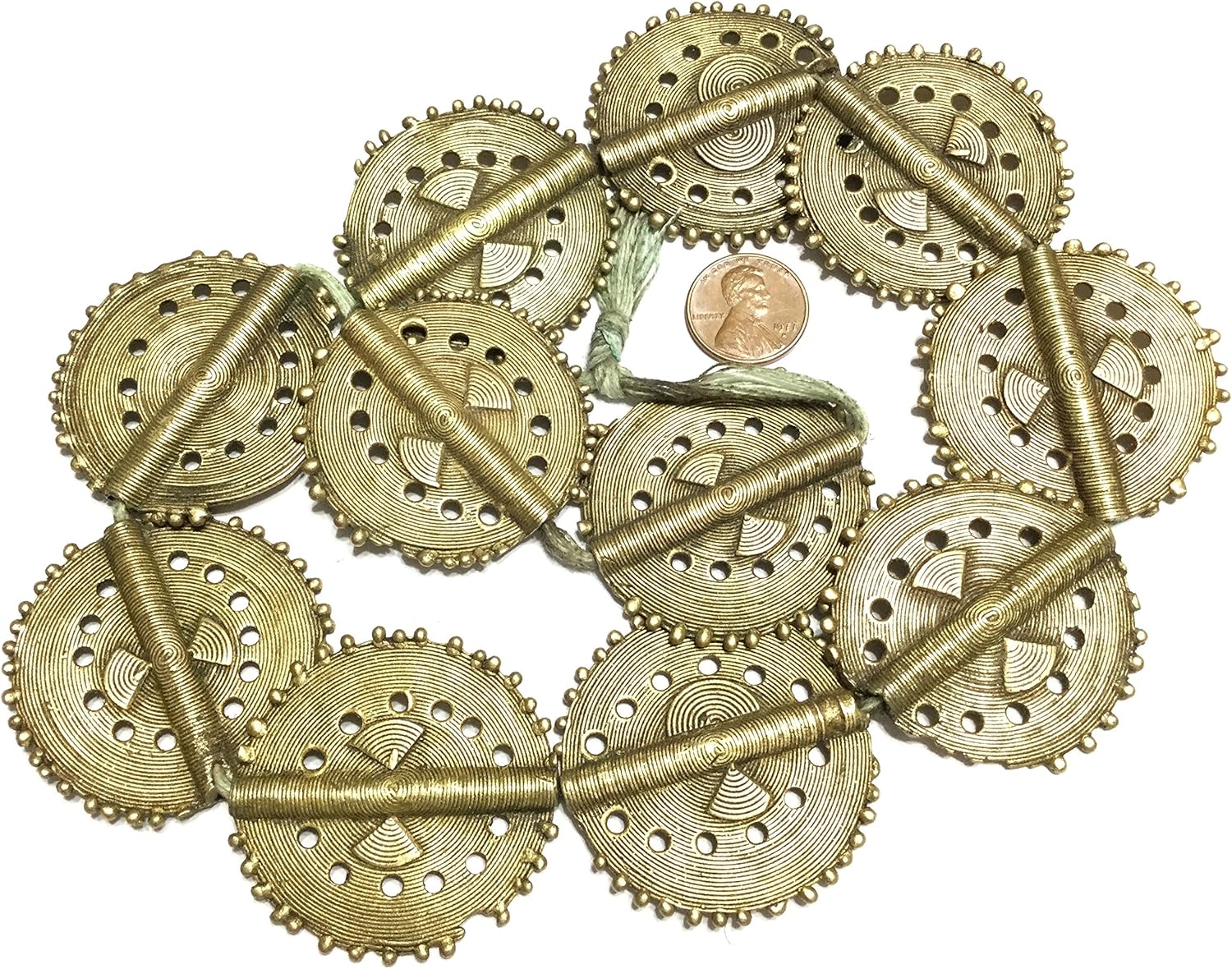 Strand of 11 Baule African Tribe Handmade Brass Trade Beads