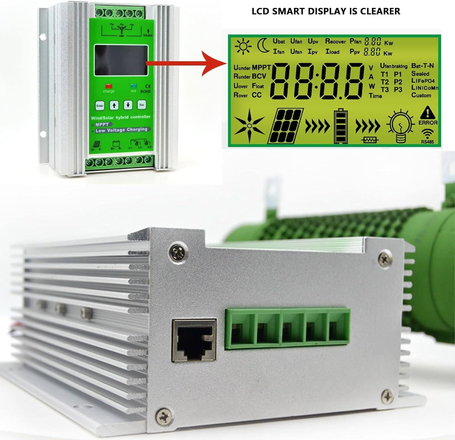 Wind Solar Hybrid Charge Controller, MPPT, LCD Charge Controller, Wind Solar Supplementary System, Wind Charger, for Solar Panel,48v