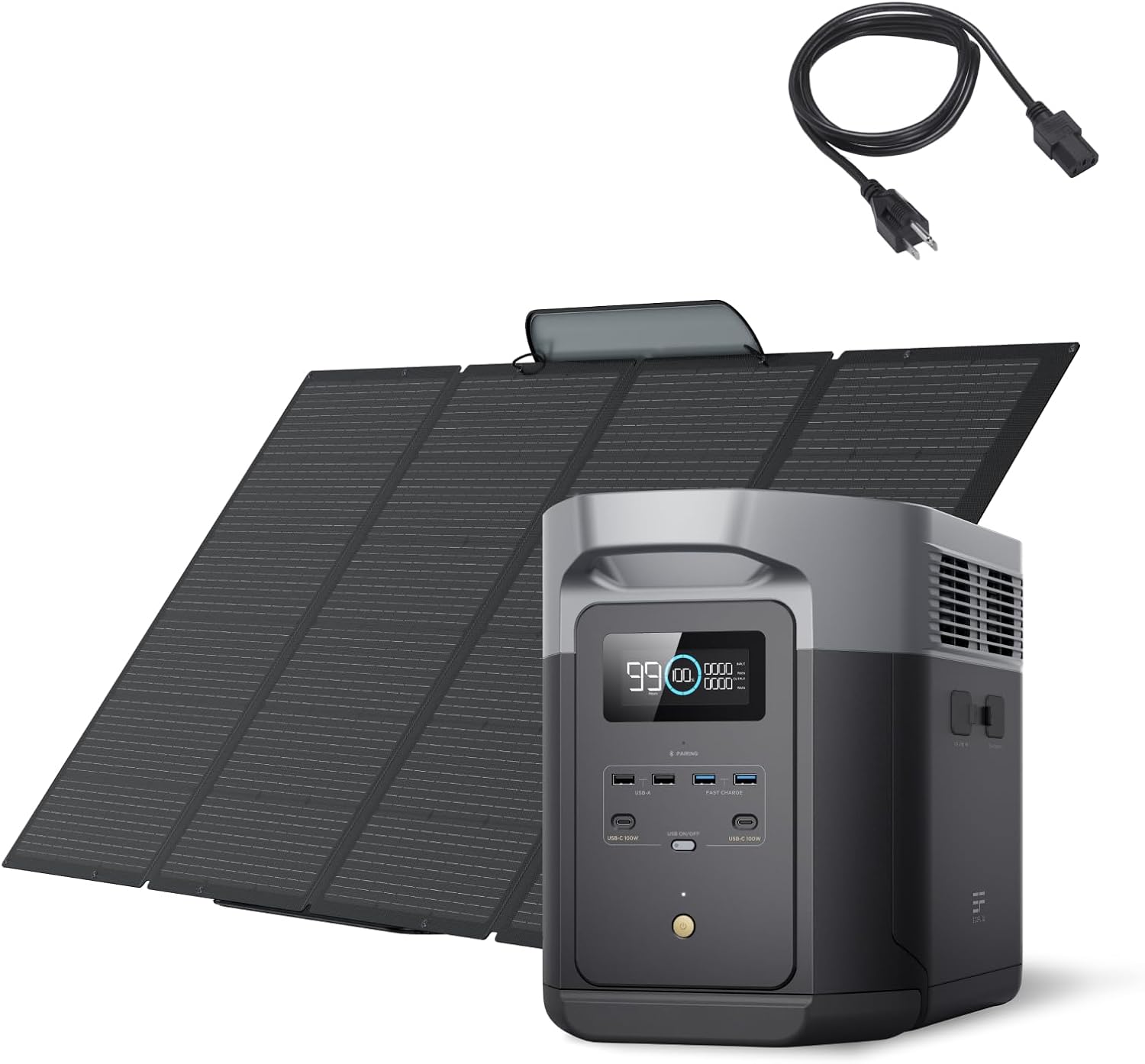 EF ECOFLOW Portable Power Station DELTA 2 Max with 400W Solar Panel and AC Charging Cable, Full Charge in 1 Hr, 2048Wh Solar Powered Generator for Home Backup(Solar Panel Optional)