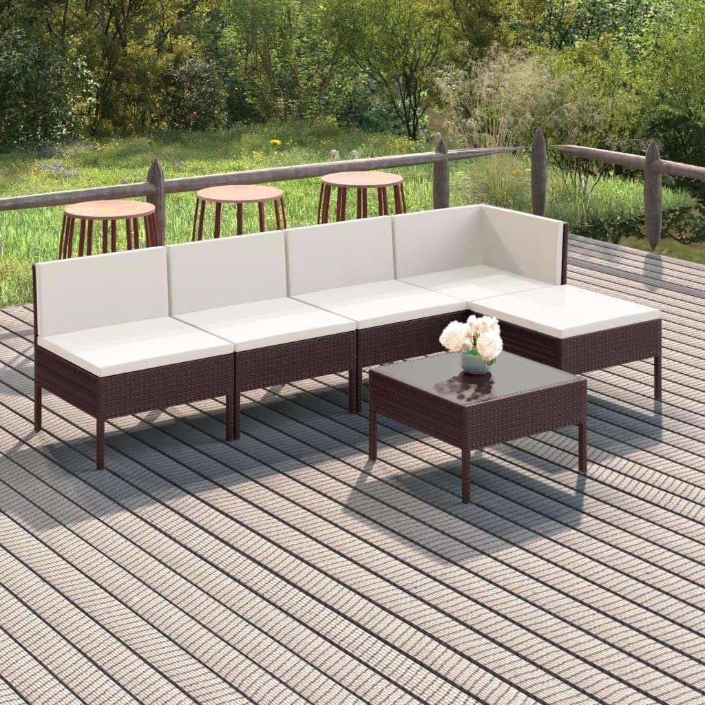 Garden Lounge Set Brown, Cream White Cushions, Modular Synthetic Poly Rattan Patio Furniture for Outdoor Spaces, Balcony, Terrace