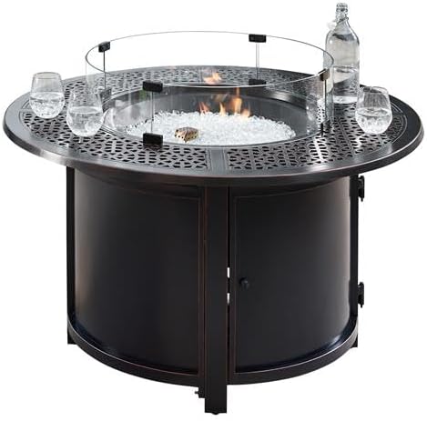 44 in. Aluminum Outdoor Round Propane Fire Table Antique Copper