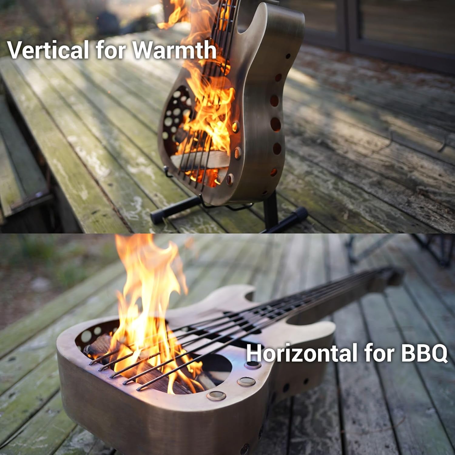 Bass Fire Pit Brazier, Wood Burning Portable BBQ Grill & Outdoor Fireplace, 304 Stainless Steel with Bass Bag & Stands - Perfect for Camping, Lake Houses, Beach, Backyard Gatherings