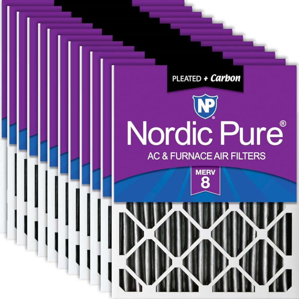 Nordic Pure 18x18x2 (17 3/4 x 17 3/4 x 1 3/4) Furnace Air Filters MERV 8 Pleated Plus Carbon 12 Pack