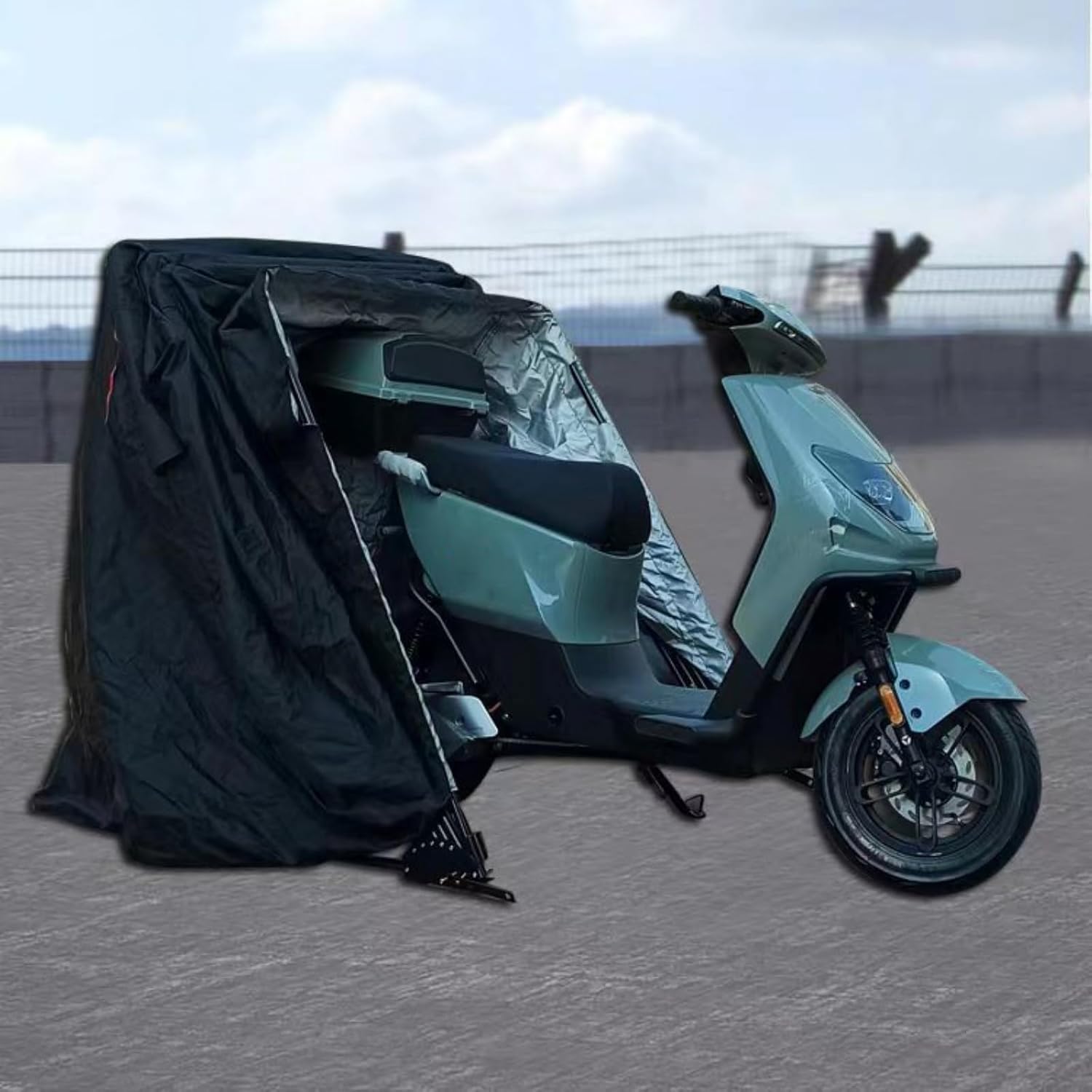 Semi-Automatic Motorcycle Cover Shelter Storage, Heavy Duty Vehicle Shed Tent, Waterproof Electric Vehicles Carport, All Weather Motorbike Outdoor Tents(Black,3.5 * 1.9 * 1.9m)