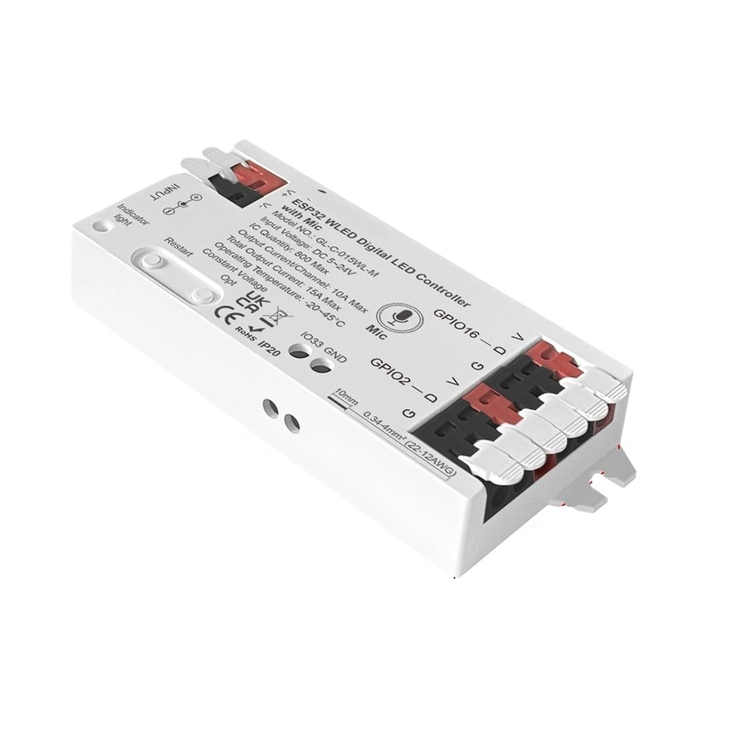 WLED Controller ESP32 Addressable LED Controller with Microphone(White Controller)