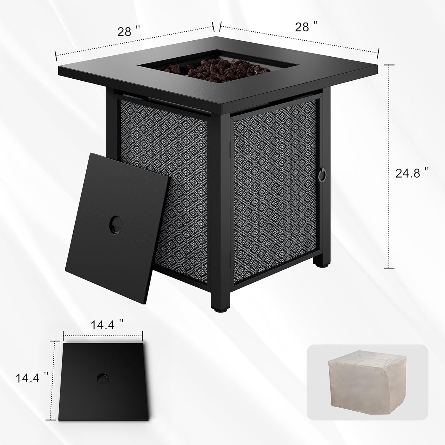 JAMFLY Propane Fire Pit Table Outdoor 28 Inch, Patio Gas Fire Pits 50,000 BTU with Lava Rocks, Waterproof Cover and Lid for Outside, Dark Gray