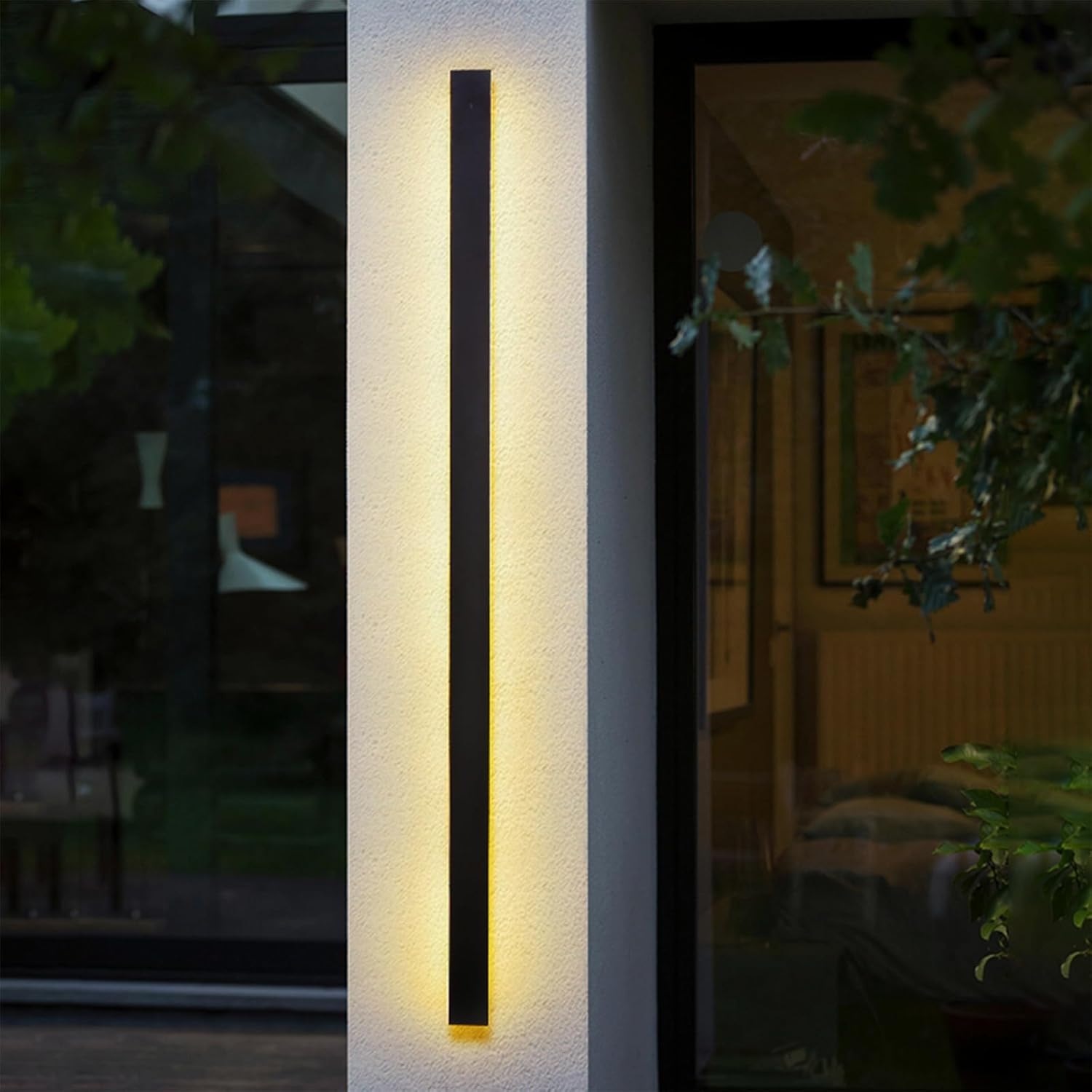 LED Outdoor Long Garden Wall Light Modern Warm White 3000K IP65 Waterproof Acrylic Metal Lamp Lighting for Patio Garage Stairs Decoration Black(120CM 48W)