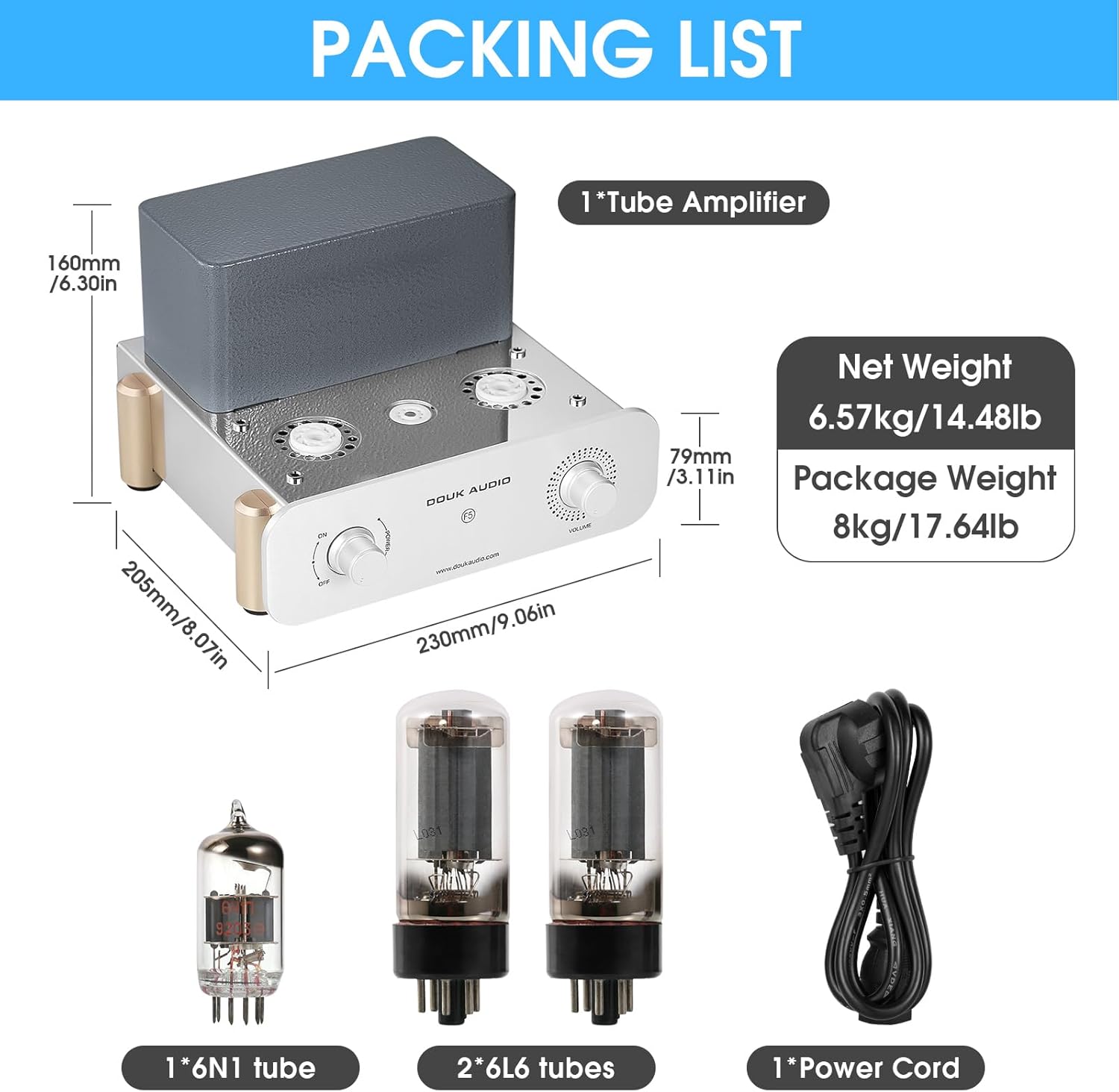 Douk Audio F5 Pure Class A HiFi Vacuum Tube Amplifier - Single-Ended Stereo Amp for Home Audio System with RCA Inputs