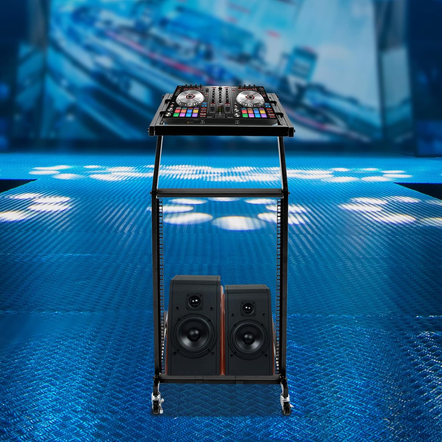16U Rack Mount, Mixer Case Stand, Studio Equipment Cart, Stage Amp DJ Rolling Suitable for Performance Stages, Weddings, Concert Venues to Place Amplifiers, Processors, Keyboards