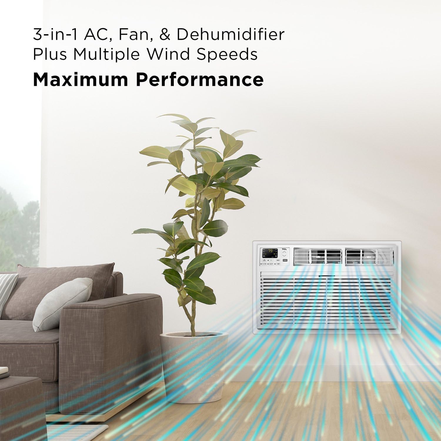 TCL H10T9EX1-A 10,000 Smart Through-The-Wall Air Conditioner, Fan & Dehumidifier, 450 Sq. Ft, 230V, Remote Control, Compatible with Alexa/Google Assistant, 10000 BTU, White