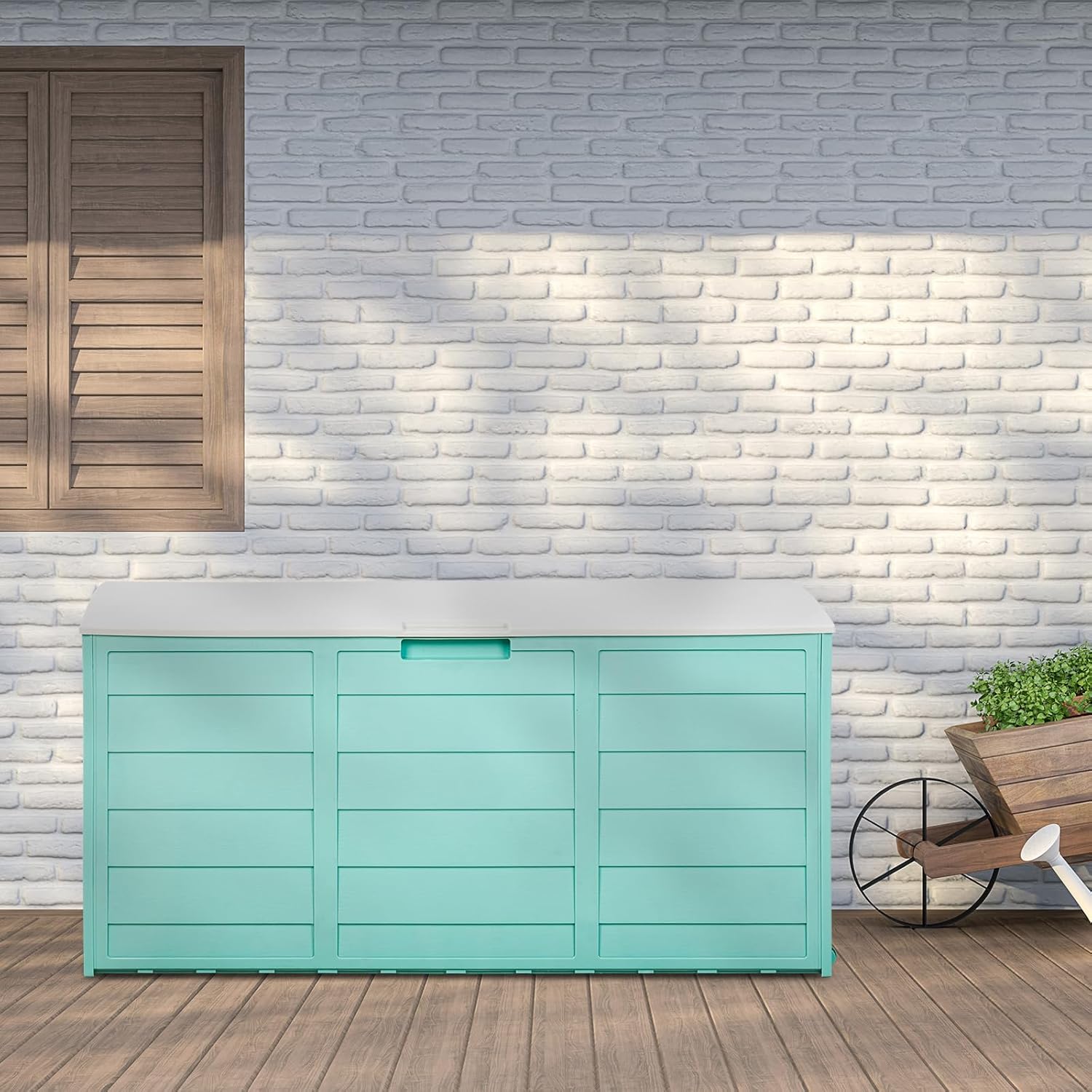 Green 75 Gallon Deck Box Plastic Outdoor Storage Box Outdoor Container for Patio Furniture Cushions,Easy to Assemble, Outdoor Storage Chest for Patio Furniture Pillows, Gardening Equipment - Green