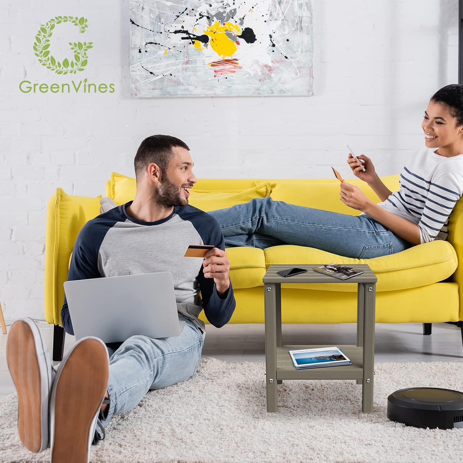 GREENVINES Outdoor Rocking Chair Set | 3-Piece | Desert Brown Wood Grain | 2 Rocking Chairs with 1 Side Table | Porch Rocker | HDPE Plastic | Patio Furniture Sets