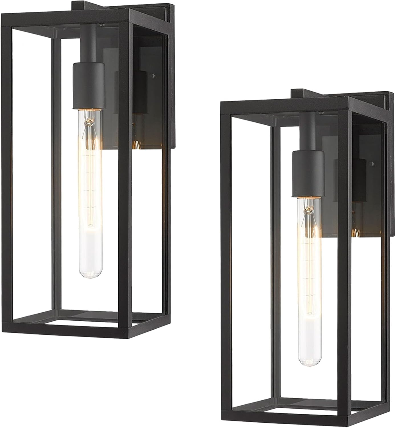 Bestshared Outdoor Wall Lantern, Anti-Rust Exterior Wall Sconce Light Fixtures, Front Door Mount Light, Outdoor Lighting Fixture, Black Wall Lamp with Clear Glass (Black, 2 Pack)