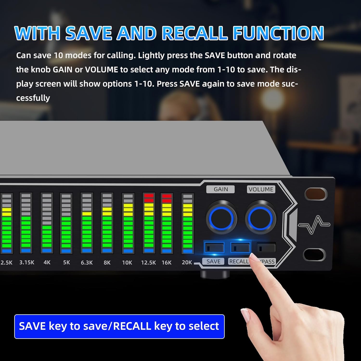 Home Audio Equalizer, Professional 31-Band Digital Equalizer,Noise Reduction Rack Mount Audio Spectrum Analyzer,Stereo graphic equalizer Real-time frequency level display
