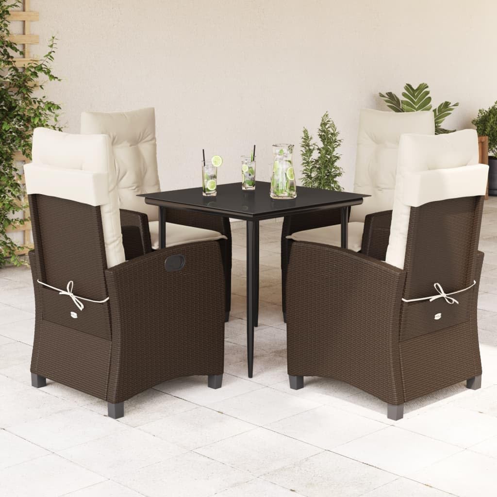 5 Piece Patio Dining Set with Cushions Brown Poly Rattan Garden Furniture