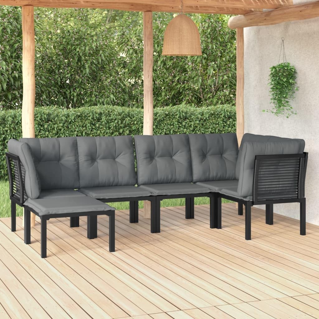 6 Piece Patio Lounge Set Black and Gray Poly Rattan,Elegantly Modern Patio Lounge Set with WeatherResistant Rattan for Ultimate Outdoor Relaxation Patio Furniture Sets, Outdoor Furniture Sets