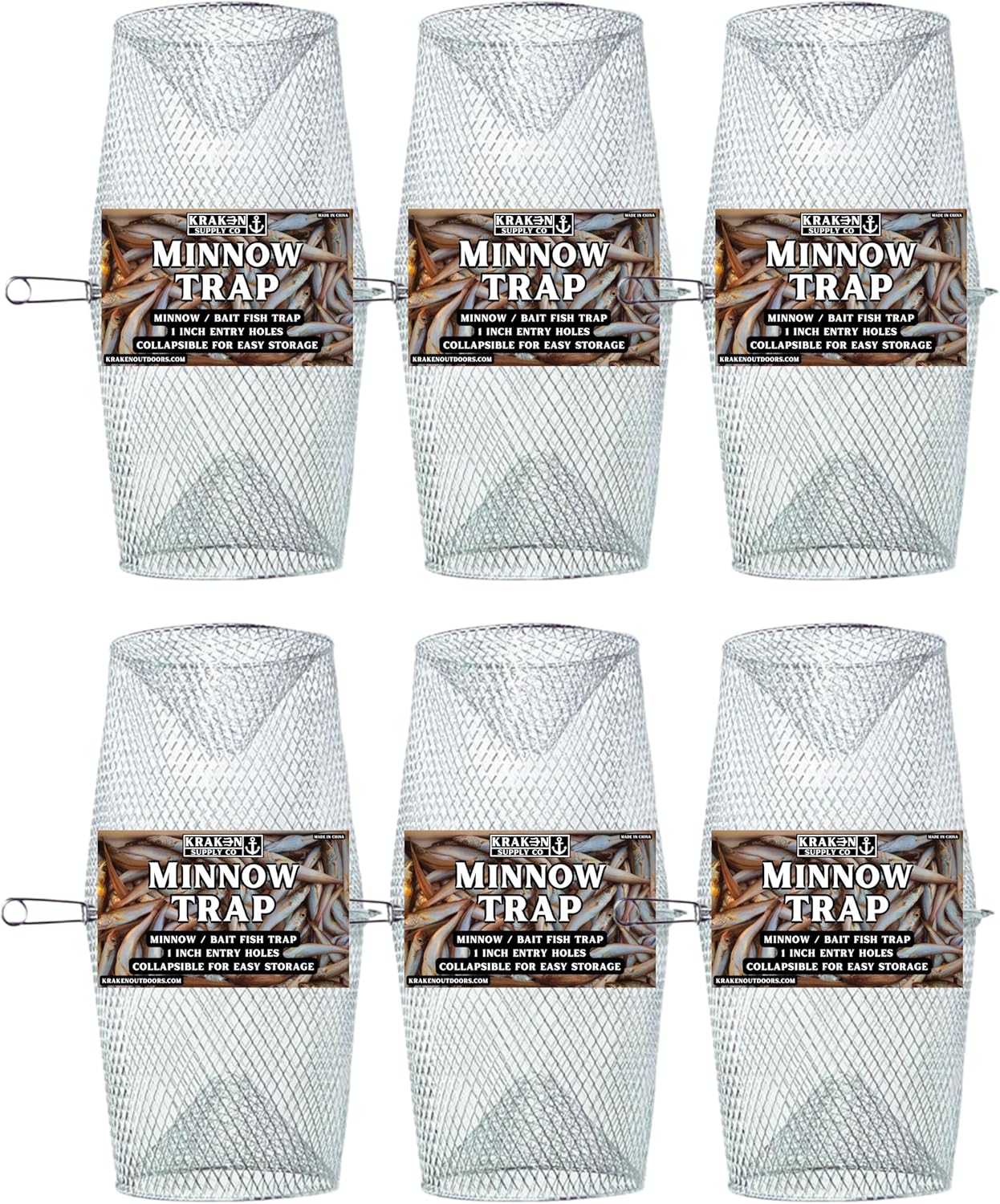 Minnow Trap Galvanized Steel (1 Inch Entry Hole) Bait Traps (6 Traps)