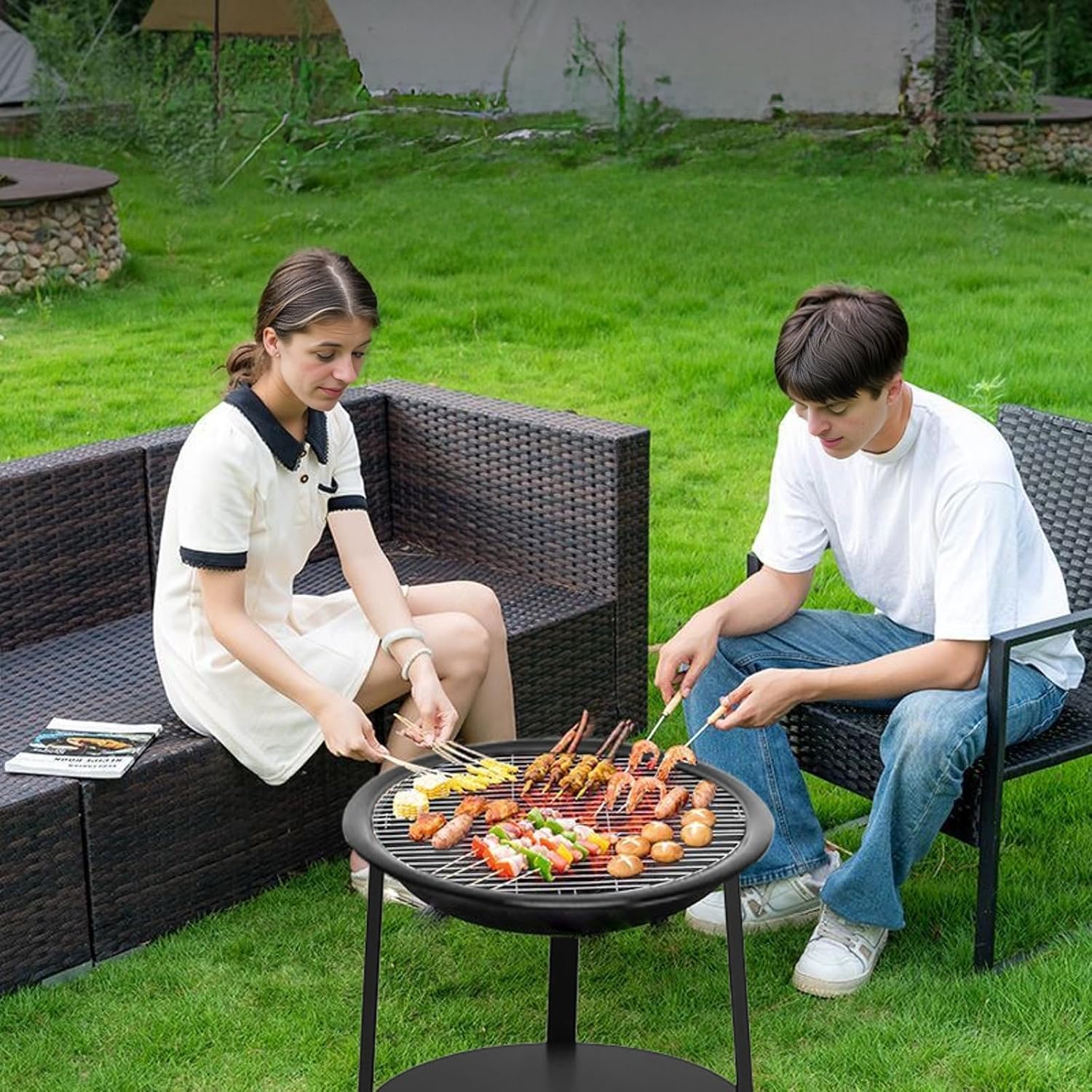 Small Grill Outdoor - Portable Charcoal Grill & FIRE Pit - Ideal for Backyard, Camping & Terrace BBQ - Easy to Assemble & Sturdy Design (Set of Five)
