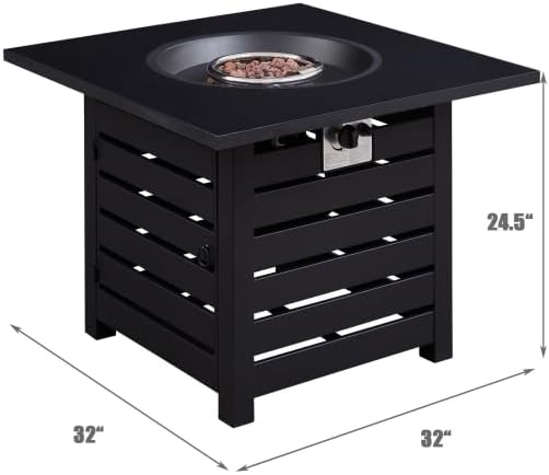 Fire Pit Table, 32-inch Square 50,000 BTU Auto-Ignition Propane Firepit with Waterproof Cover