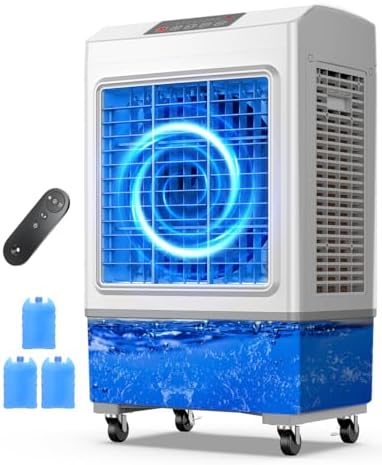 Large Swamp Cooler Air Conditioner, 2200CFM Evaporative Air Cooler, 7H Timer & 8 Gal Water Tank, 100°Oscillation, 3 Speeds & 3 Ice Boxes,Remote, Portable Air Conditioner for Garage, Large