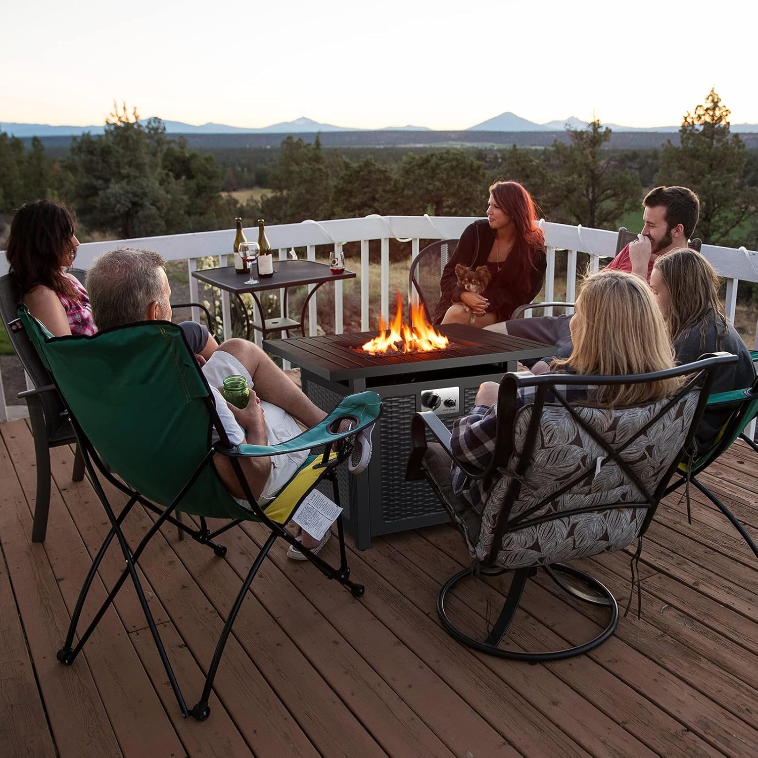 Gas Square Fire Bowl Propane Fire Pit Table - Outdoor Fireplace with Lid, Auto-Ignition, Waterproof Cover, Lava Rock - Perfect for Party, Garden, Patio, Yard