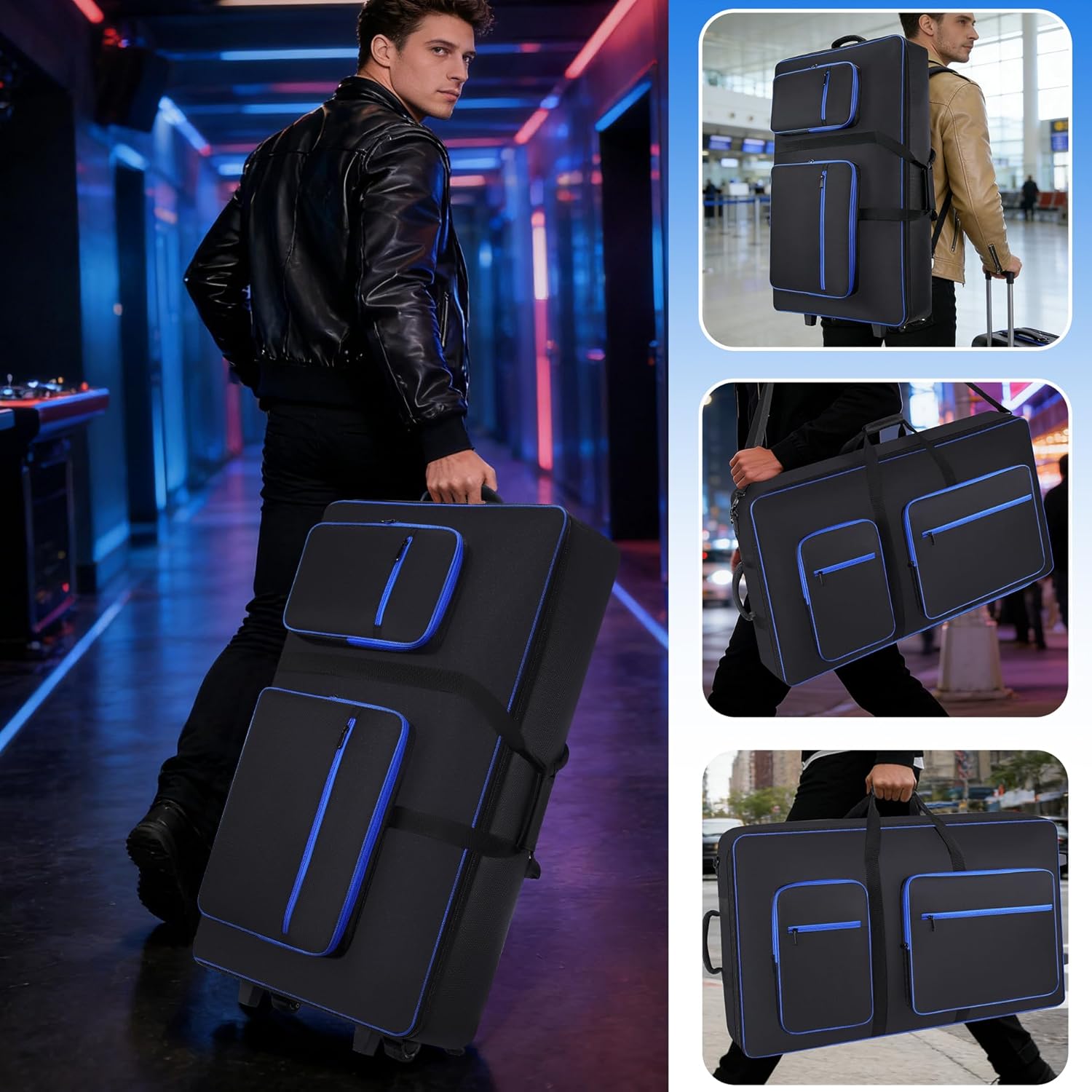 DJ Controller Case with Wheels Compatible with XDJ-AZ/XDJ-XZ/DDJ-SZ/RZ, Rolling DJ Travel Gig Bag with 10MM Soft Padded & Multi-pocket for DJ Controller & Accessories (with Wheels)
