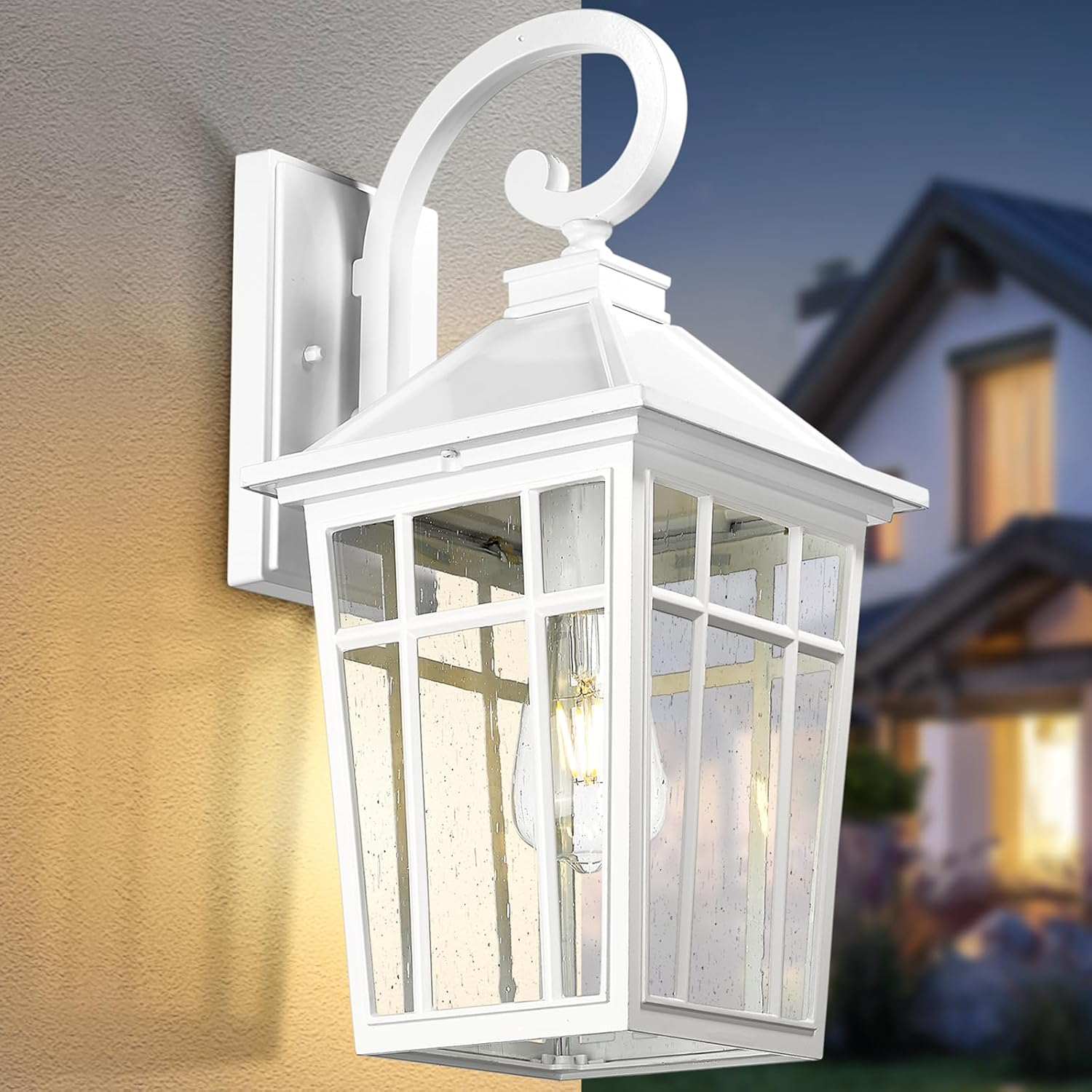 Darkaway Large Outdoor Wall Lights for House, 18inch Exterior Lighting Fixtures Wall Mount Outdoor Porch Lights Waterproof White Outdoor Sconce Lights with Seeded Glass for Patio Hallway Garage