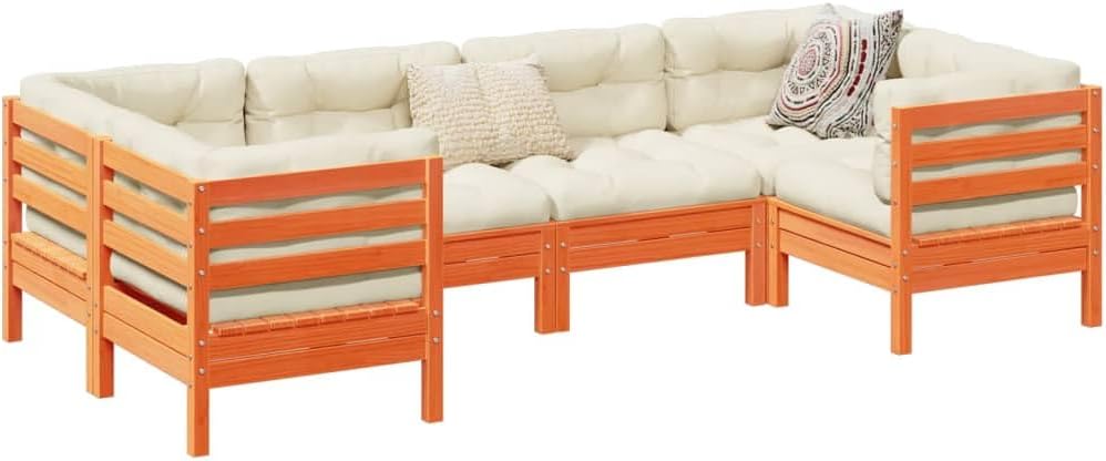 Furniture Sets 6 Piece Patio Sofa Set with Cushions Wax Brown Solid Wood Pine,Cozy Garden Sofa Set: Durable Pinewood Furniture for Outdoor Relaxation and Comfort Garden Conversation Sets