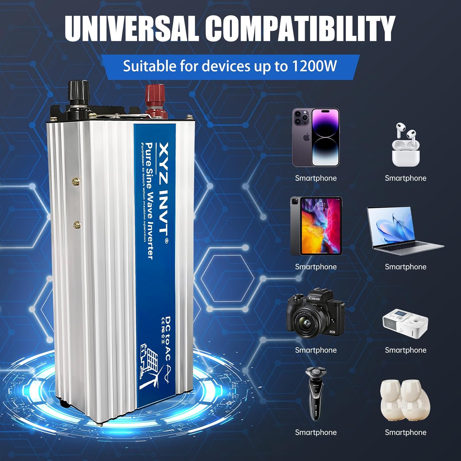 1000W Pure Sine Wave Power Inverter DC 36V to AC 110V/120V, 2000W Peak, Car/Truck Power Converter for Solar, Home, Vehicle & Rechargeable Devices with LED Display