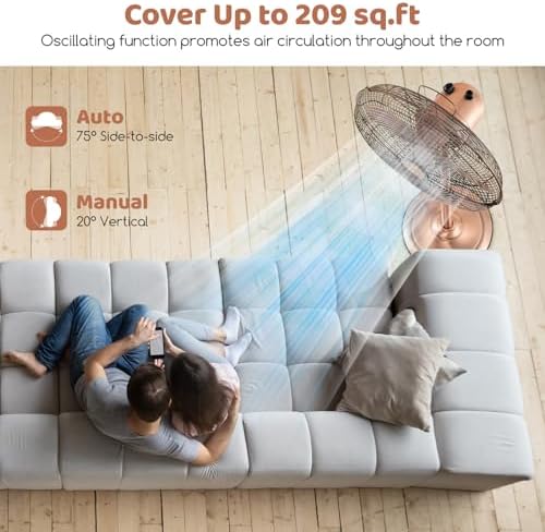 Tangkula 16-Inch Metal Pedestal Fan, Industrial Metal Standing Fan with Adjustable Height, 3 Speeds, 75° Oscillation & 20° Head Tilt, Floor Fan with Weighted Base for Living Room Office (Copper)