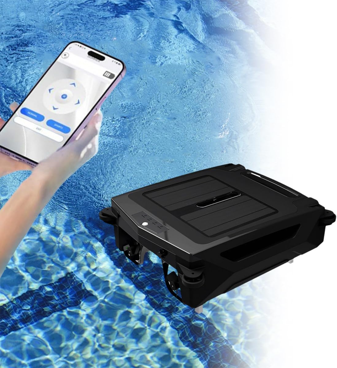 Solar Robotic Pool Skimmer Cleaner, Solar Automatic Robot Pool Skimmer, Automatic Cordless Solar Powered Robot Cleaner, Dual Charging Modes Cleaning, Brushless Motor, Waste Collection