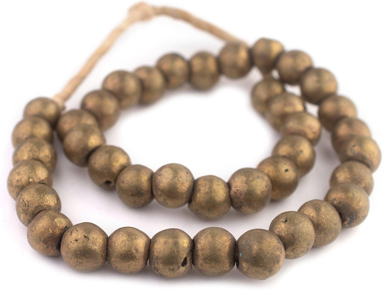 The Bead Chest Nigerian Brass Globe Beads 14mm African Round Large Hole 24 Inch Strand Handmade