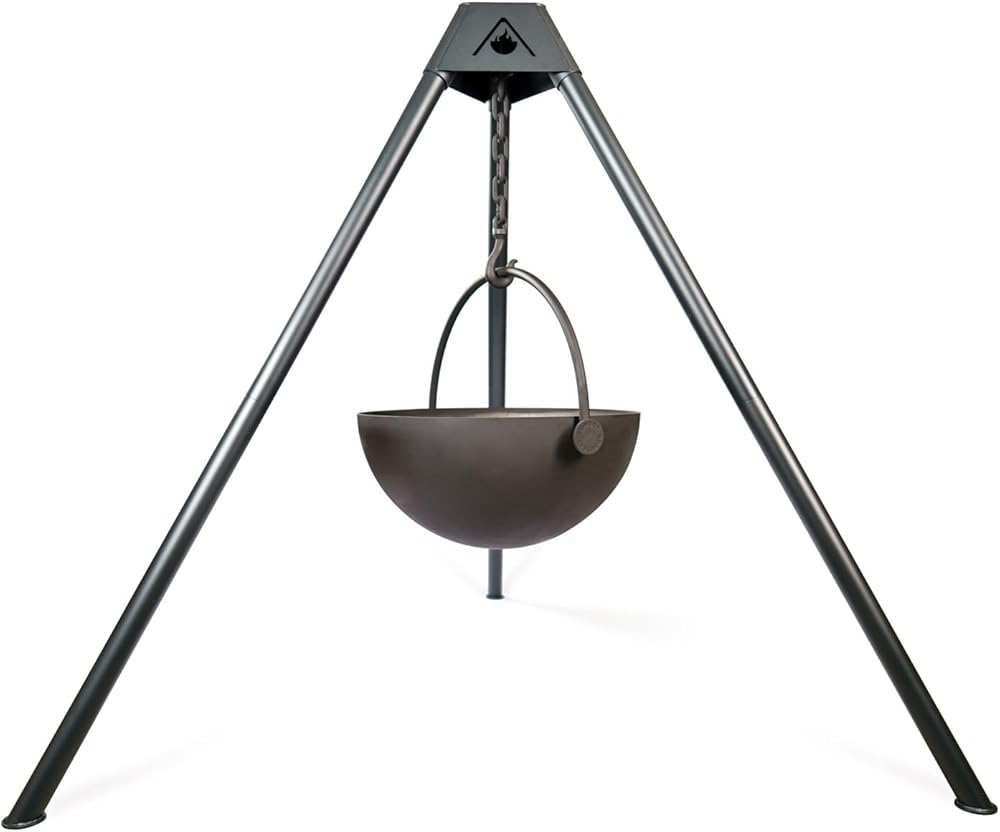 Cowboy Cauldron The Dude Fire Pit & Grill - Smokeless Fire Pit for Outside with Steel Cauldron, Tripod Legs, and Charcoal Grate - Outdoor Fireplace for Patio, Bonfire, and Cooking