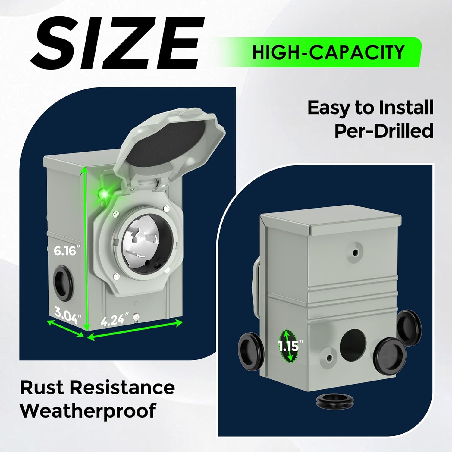 50 Amp 20 Feet Generator Cord with Inlet Box Kit, Heavy Duty 6/3+8/1 AWG STW Wire, NEMA 14-50P to SS2-50R Twist Locking, Newly Designed 90 Degree Grip Handle for Generator to House