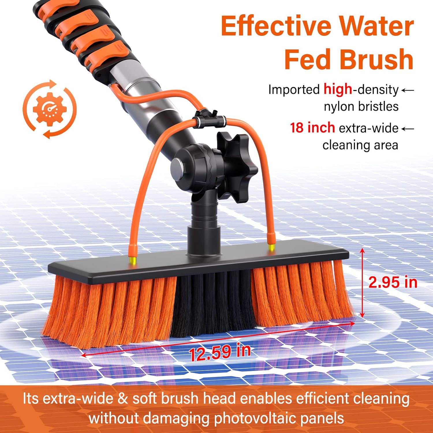 20FT Water Fed Solar Panel Cleaner Brush and Pole,Solar Panel Cleaning Kit with Telescopic Pole & Cleaner Solution Dispenser,180°Rotatable Solar Cleaning Brush with Lightweight Pole for RV,Boat,Deck
