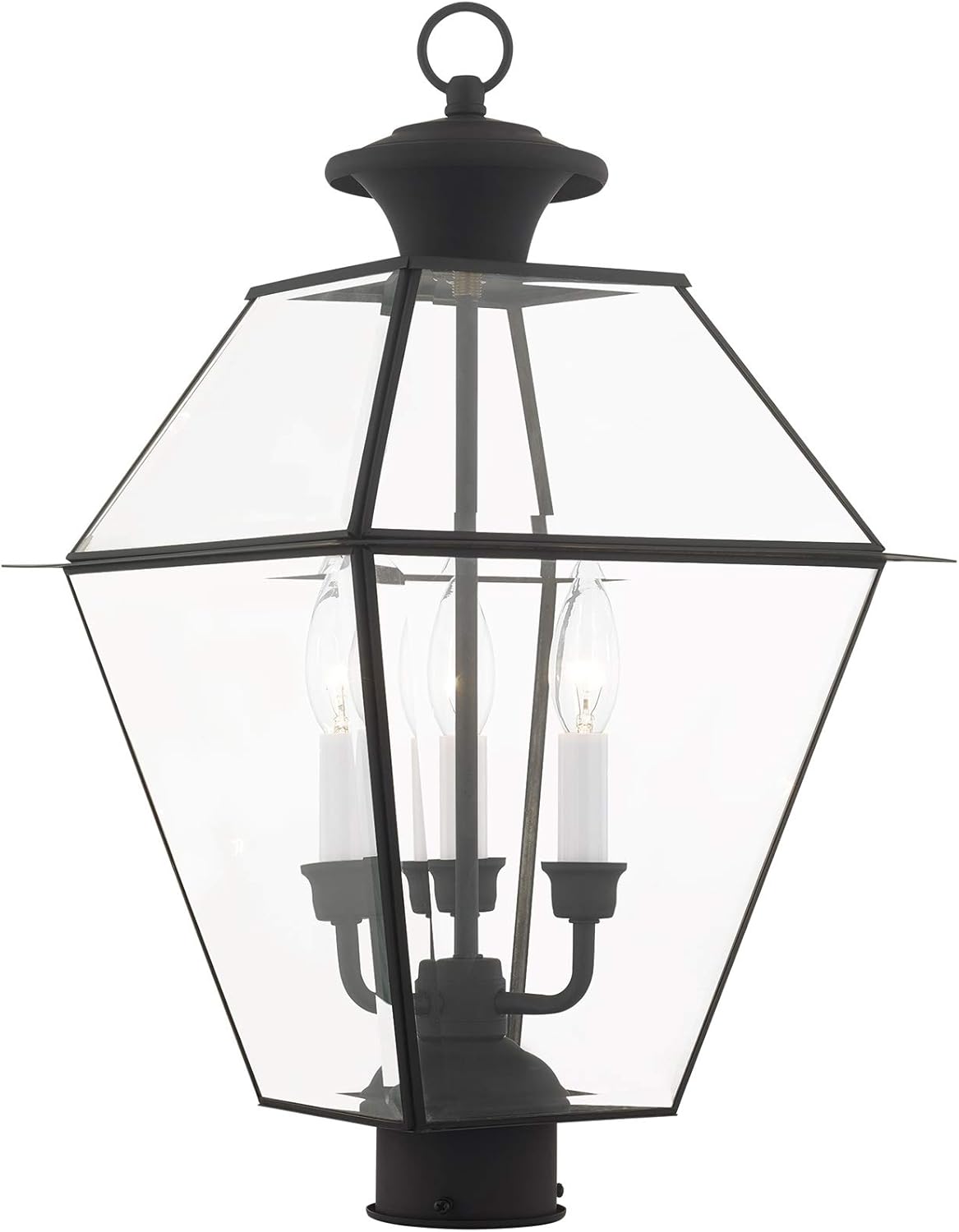 Livex Lighting 2384-04 Westover 3 Light Outdoor Black Finish Solid Brass Wall Lantern with Clear Beveled Glass, 22