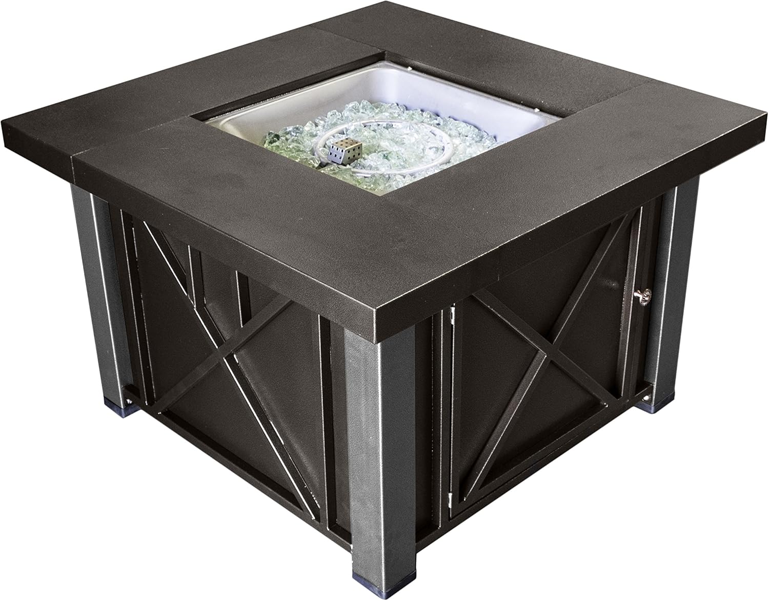Hiland GSF-DGHSS Decorative Propane Fire Pit, 40,000 BTU, Square, Bronze and Stainless Steel