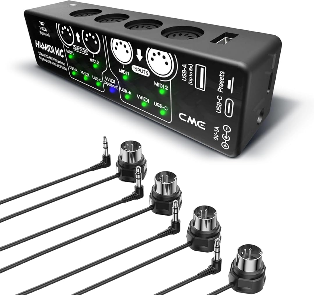 CME H4MIDI WC + 4-Pack 2-FT TRS MIDI Cables - USB Host MIDI Interface with Router, Mapper & Filter + 4-Pack 2-FT TRS 3.5 (1/8