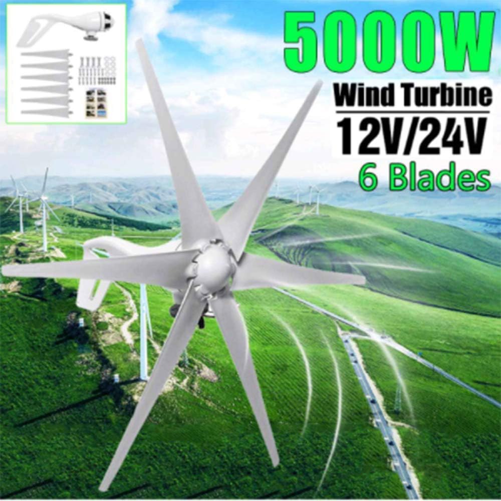5000W 6 Blades Horizontal Wind Turbine Generator 12V/24V Wind Turbine Generator Windmill Energy Turbin Charge for Home Camping,24v