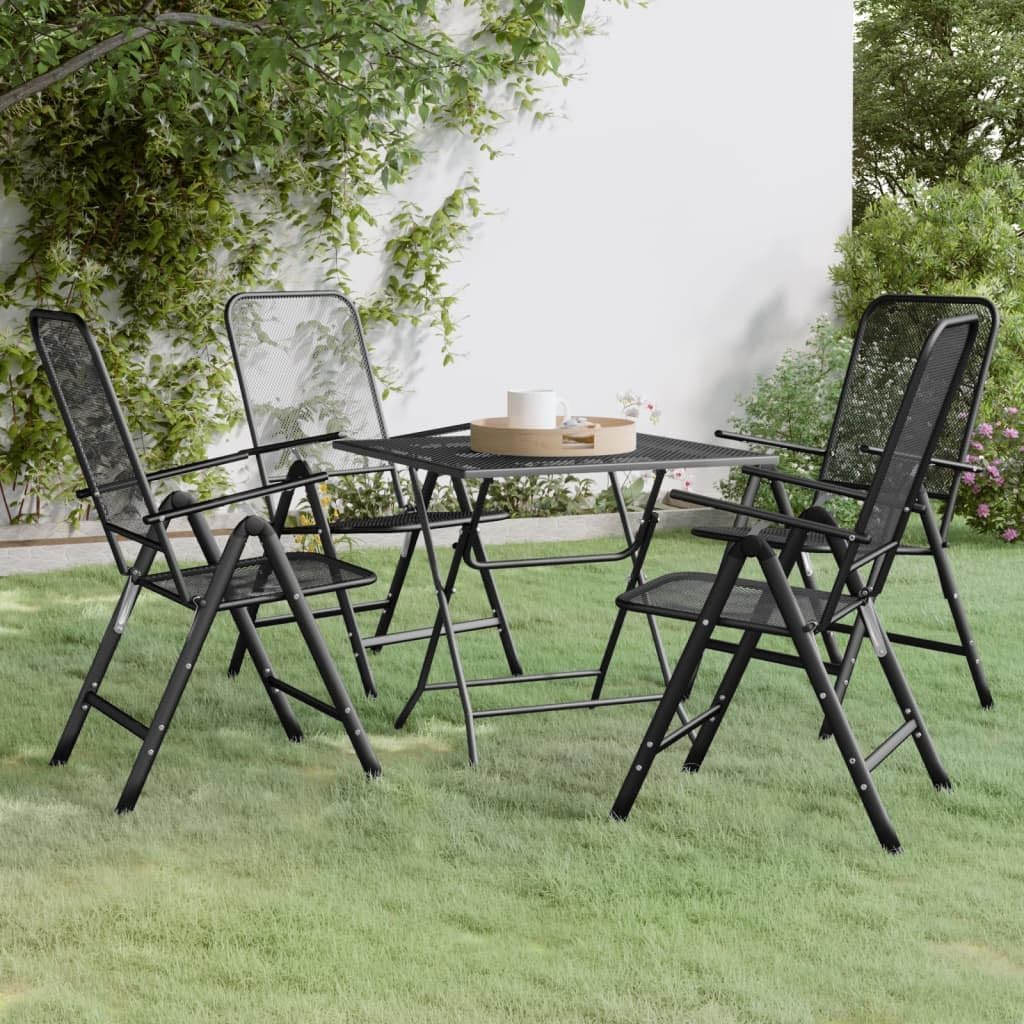 5 Piece Patio Dining Set Expanded Metal Mesh Anthracite,Outdoor Patio Dining Set Adjustable Backrest and Foldable Design for Comfort and Space Saving Patio Furniture Sets, Outdoor Furniture Sets