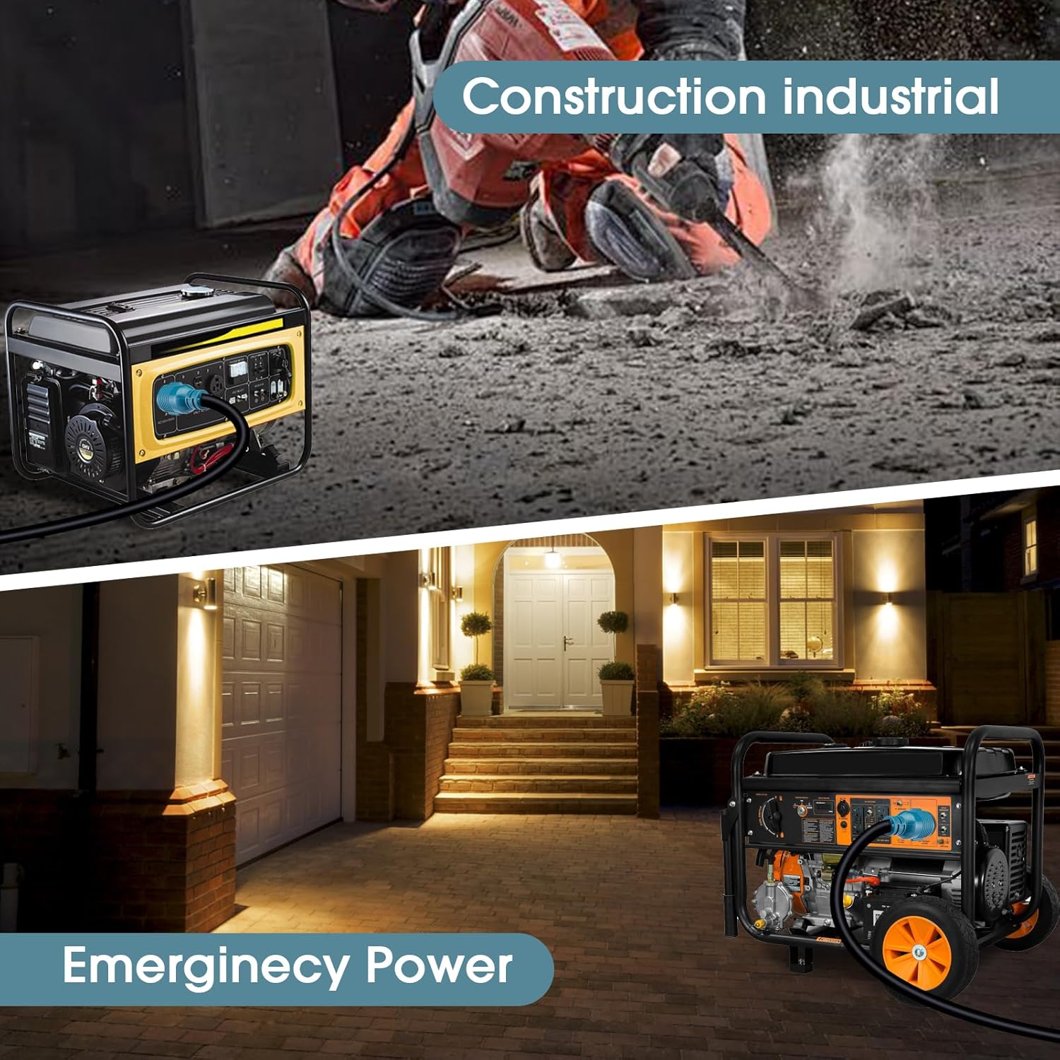 30 Amp to 20 Amp 110V Generator Distritution Cord with Circuit Breaker,NEMA L14-30P/Four 5-15R, 4 Prong 10 Gauge Flexible Generator Power Cord,30Amp 7500 Watts (25FT)